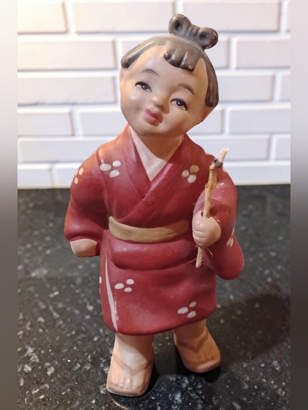 Vintage Japanese Kyoto Clay Child Figurine Kimono Folk Art